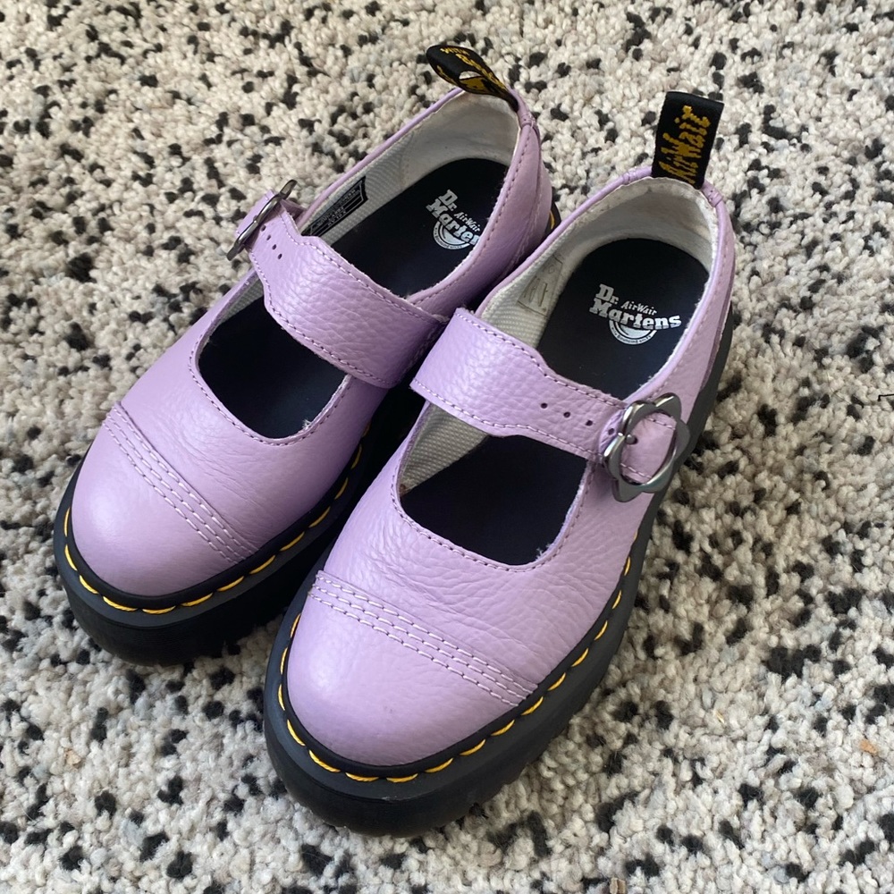 doc martens addina flower buckle leather platform shoes in purple